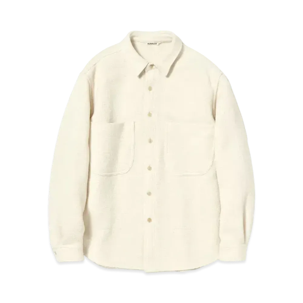 AURALEE SHETLAND WOOL ORGANIC COTTON WOVEN CLOTH SHIRTS BLOUSON "Ivory"
