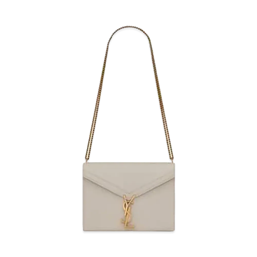 Saint Laurent Cassandra Monogram Clasp Bag In Grain De Poudre Embossed Leather "Vintage White"