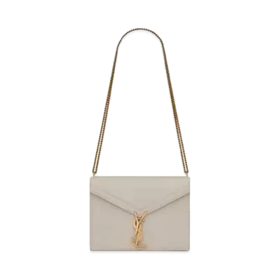 Saint Laurent Cassandra Monogram Clasp Bag In Grain De Poudre Embossed Leather "Vintage White"