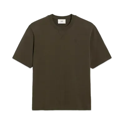AMI PARIS Organic Cotton Heavy Jersey T-shirt "Dark Coffee"