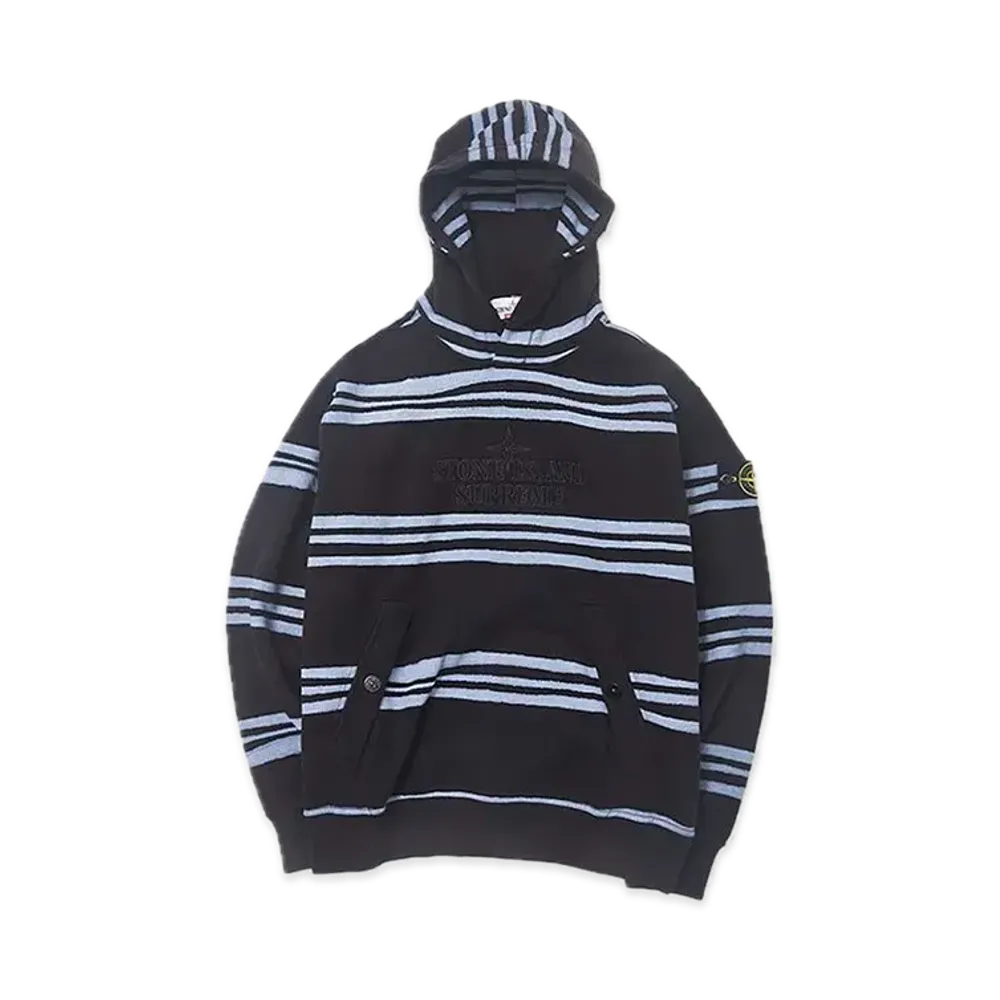 Supreme x Stone Island Warp Stripe Hooded Sweatshirt "Black"
