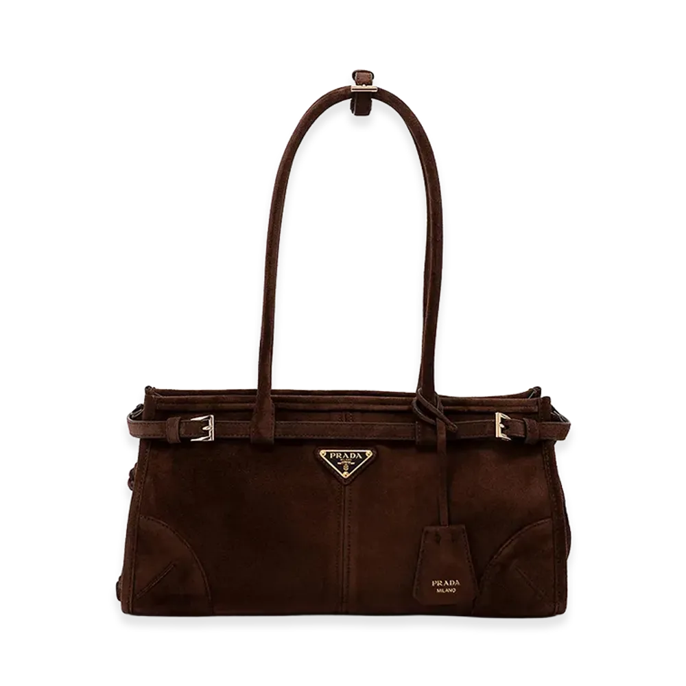 PRADA Women's Bonnie Medium Suede Bag "Dark Brown"