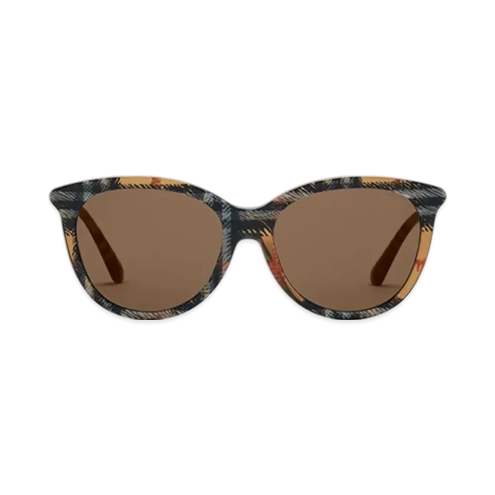 Burberry Tubular Check Round Sunglasses "Light Sand"