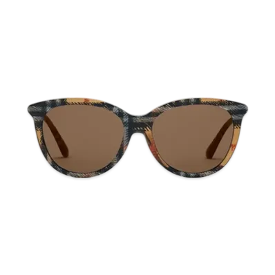 Burberry Tubular Check Round Sunglasses "Light Sand"