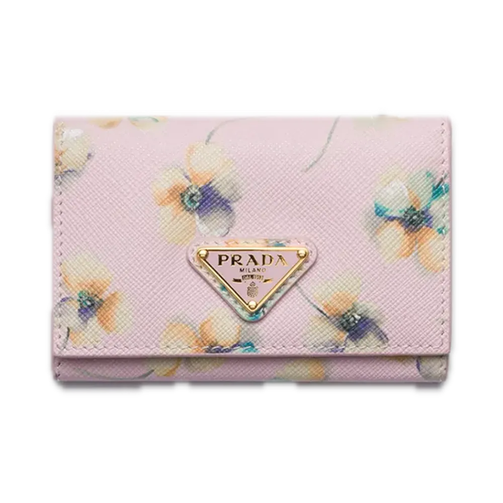 PRADA Printed Saffiano Leather Card Case "Pink"