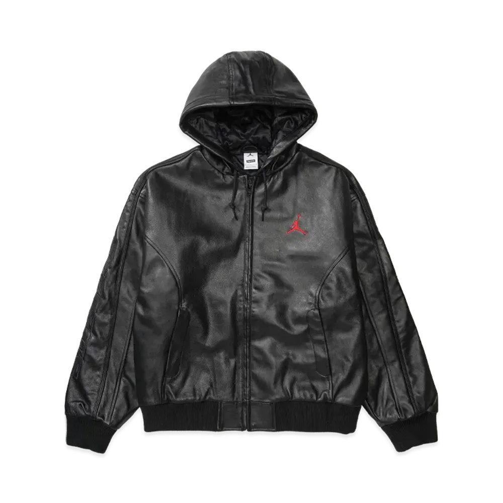 Supreme x Jordan Hooded Leather Jacket "Black"
