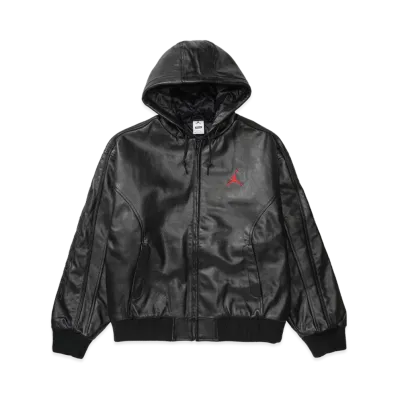 Supreme x Jordan Hooded Leather Jacket "Black"