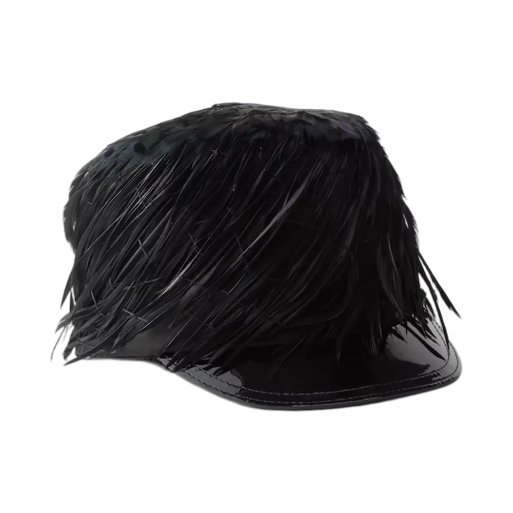 PRADA Patent Leather and Feather Hat "Black"