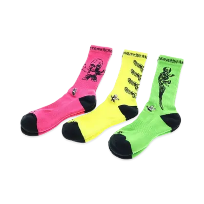 Chrome Hearts 3PK Foti Socks "Pink/Yellow/Green"