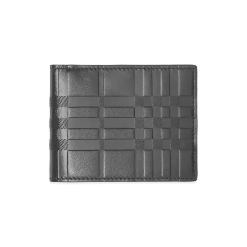 Burberry Emboss Check Leather Bayfold Id Wallet "Black"