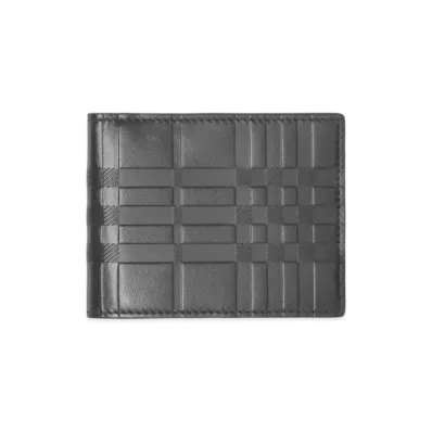 Burberry Emboss Check Leather Bayfold Id Wallet "Black"