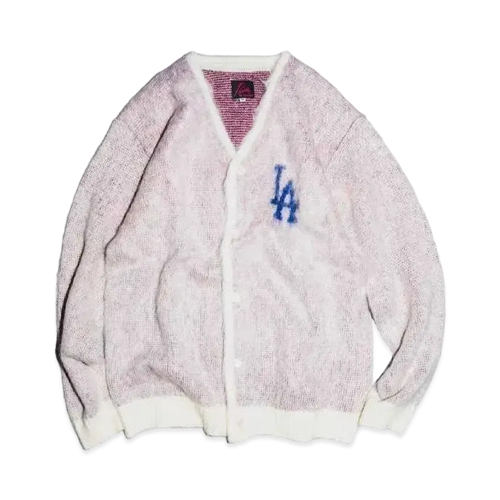 Needles x Beams Boy MLB Collection "Los Angeles Dodgers" Mohair Cardigan "Lavender"