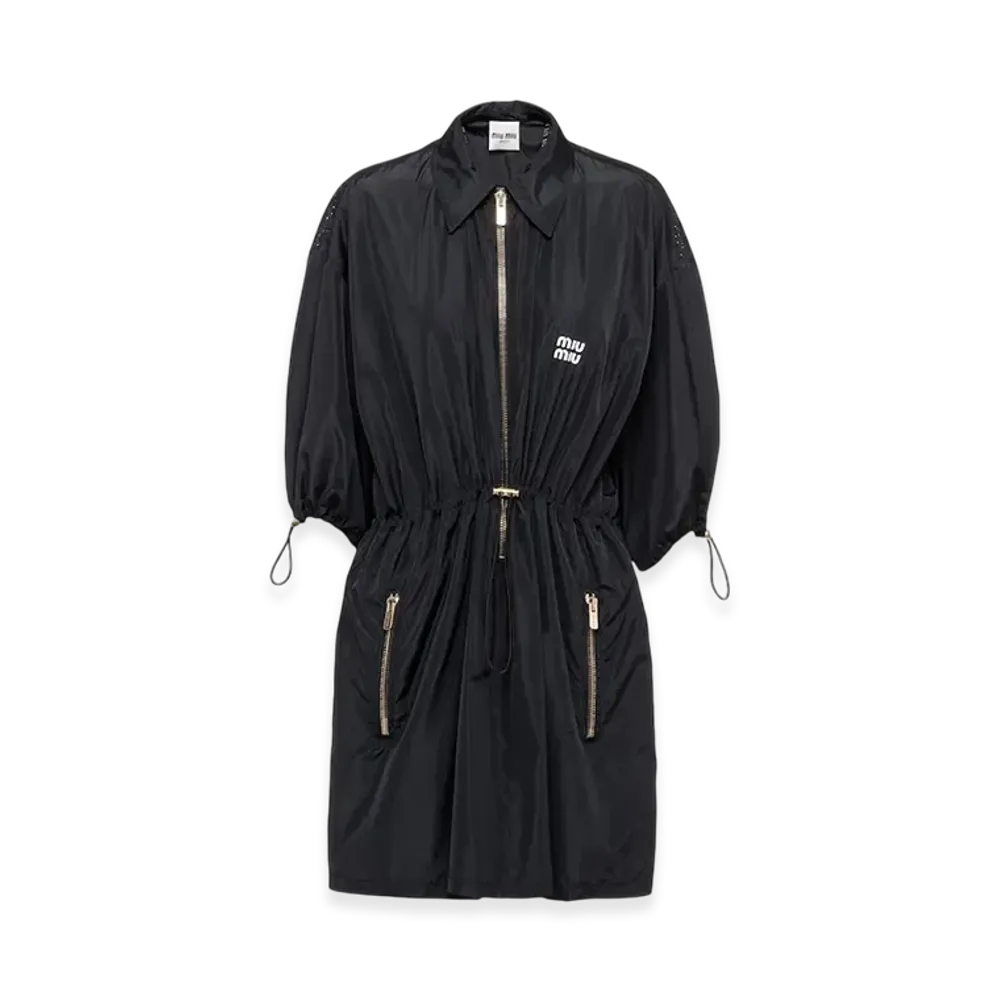 MIU MIU Women's Technical Silk Mini Dress "Navy"