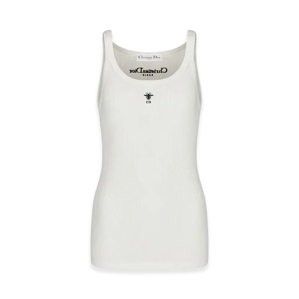 Dior Women's Essentials Ribbed Cotton Jersey Tank Top "White"