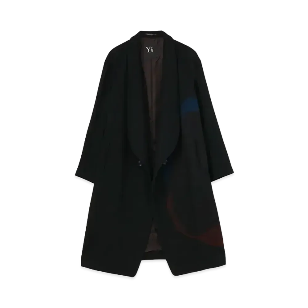 Yohji Yamamoto Y's WOOL FLANNEL BLURRY DOT SHAWL COLLAR COAT "Black"