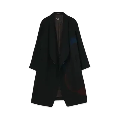 Yohji Yamamoto Y's WOOL FLANNEL BLURRY DOT SHAWL COLLAR COAT "Black"