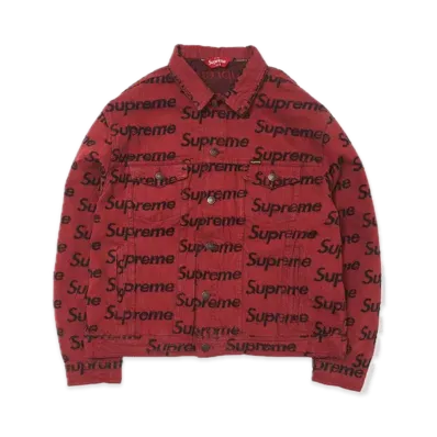 Supreme Frayed Logos Denim Trucker Jacket "Red"
