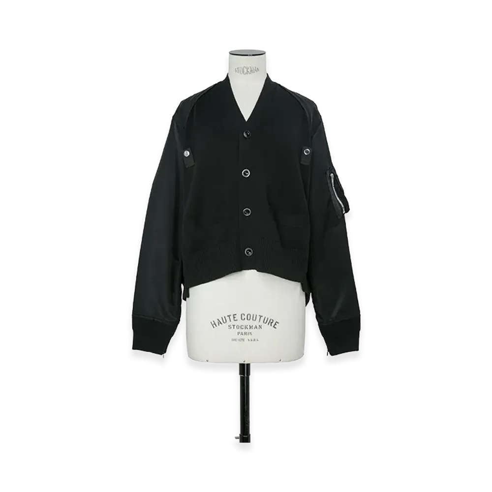 sacai Women's Nylon Twill x Cotton Knit Cardigan "Black"