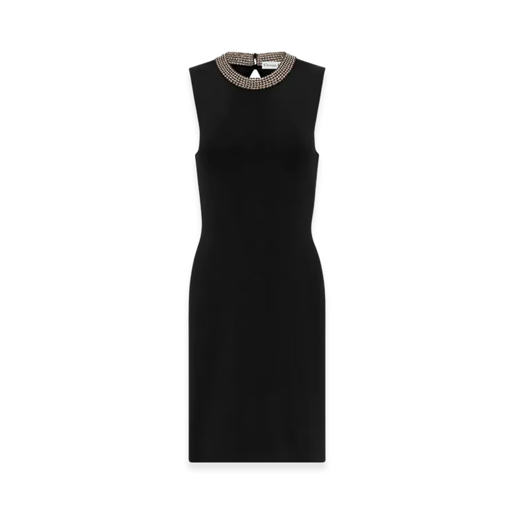 Dior Women's Silk Ribbed Knit Embroidered Tunic "Black"