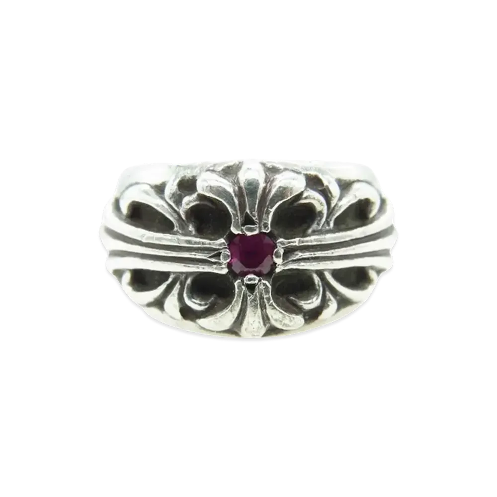 Chrome Hearts Floral Cross 1Ruby Ring "Silver"