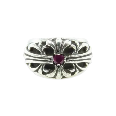Chrome Hearts Floral Cross 1Ruby Ring "Silver"