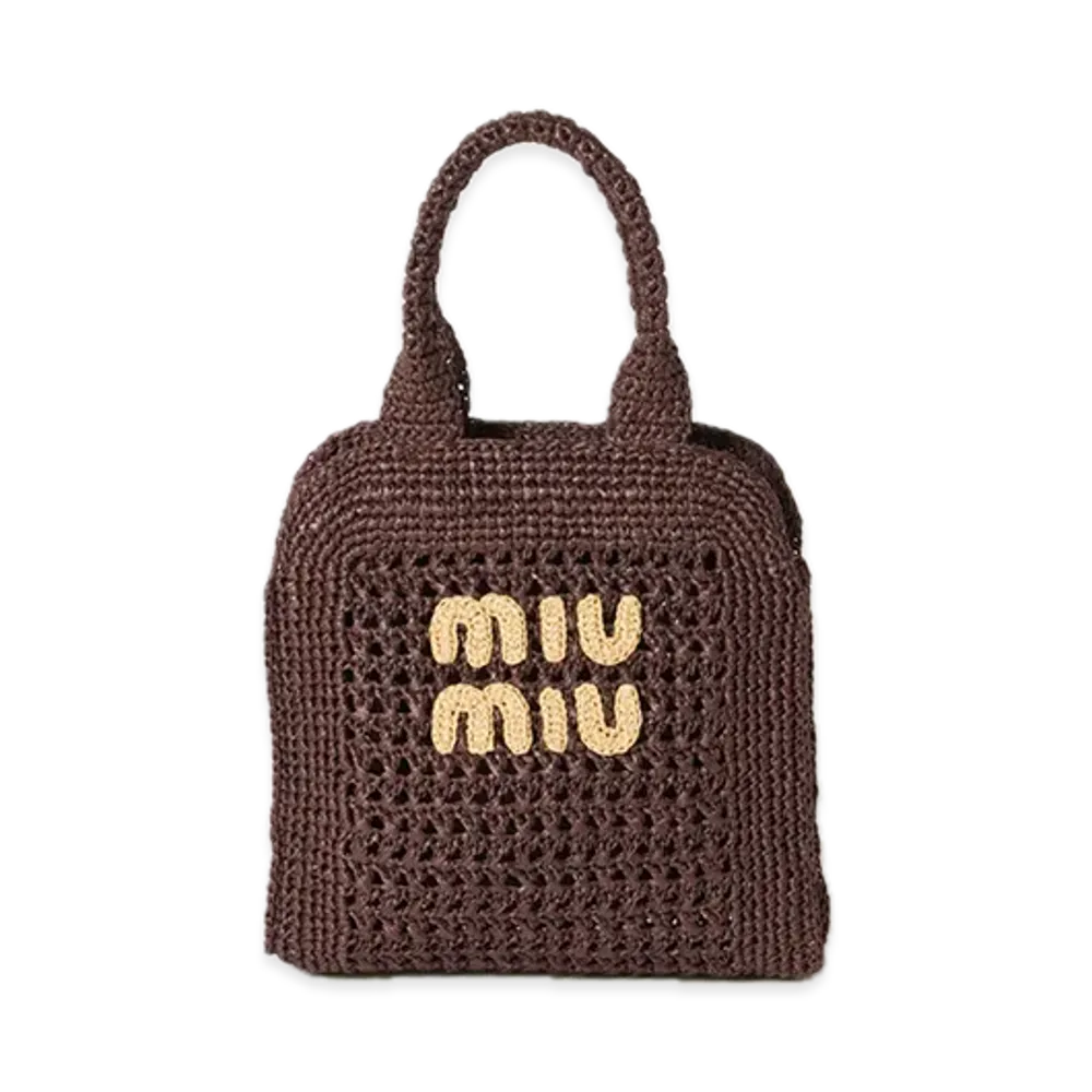 MIU MIU Raffia-Effect Woven Tote Bag "Brown"