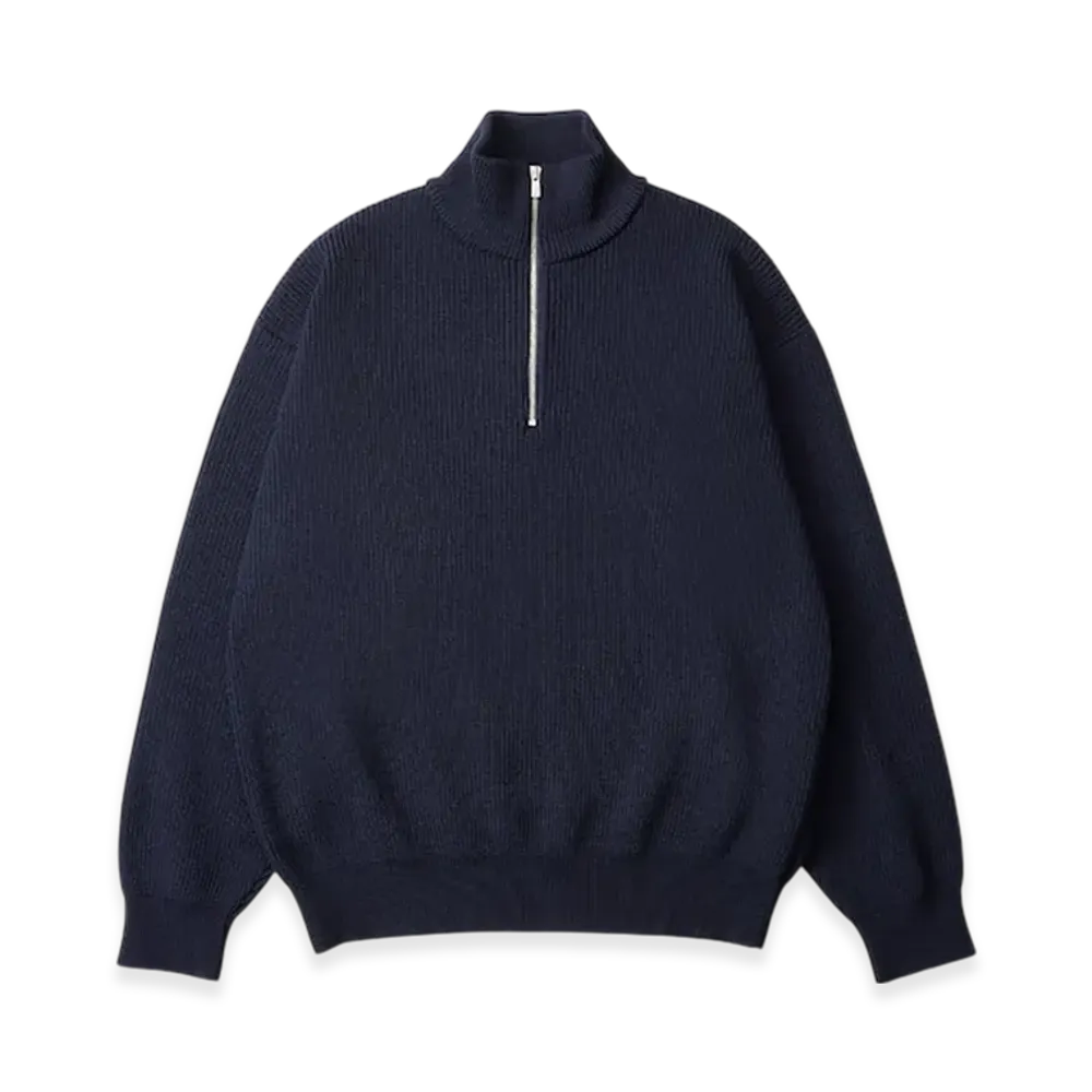 everyone Half Zip Rib Knit Sweater "Navy"