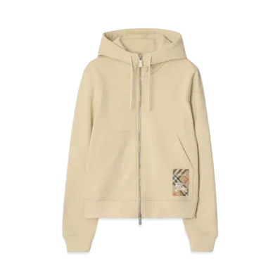 Burberry Check Label Cotton Zip Hoodie "Nutmeg"
