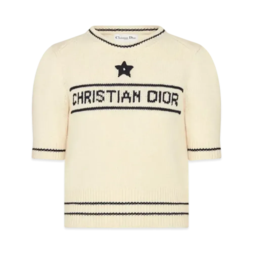 Dior Short-Sleeved Sweater Wool and Cashmere Knit "Ecru"