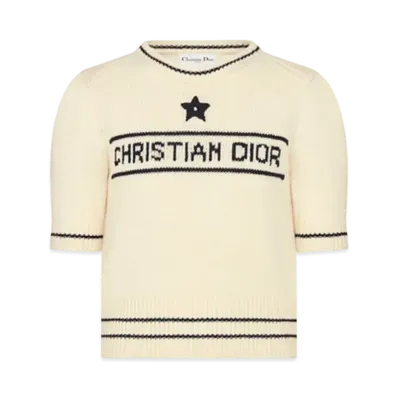 Dior Short-Sleeved Sweater Wool and Cashmere Knit "Ecru"
