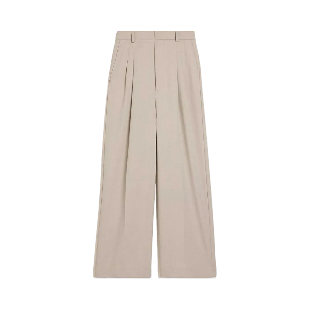 AMI PARIS Wool Blend Gabardine Wide High Waist Large Pants "Light Beige"