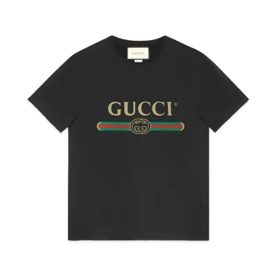 GUCCI Oversize Washed T-Shirt With Gucci Logo "Black"