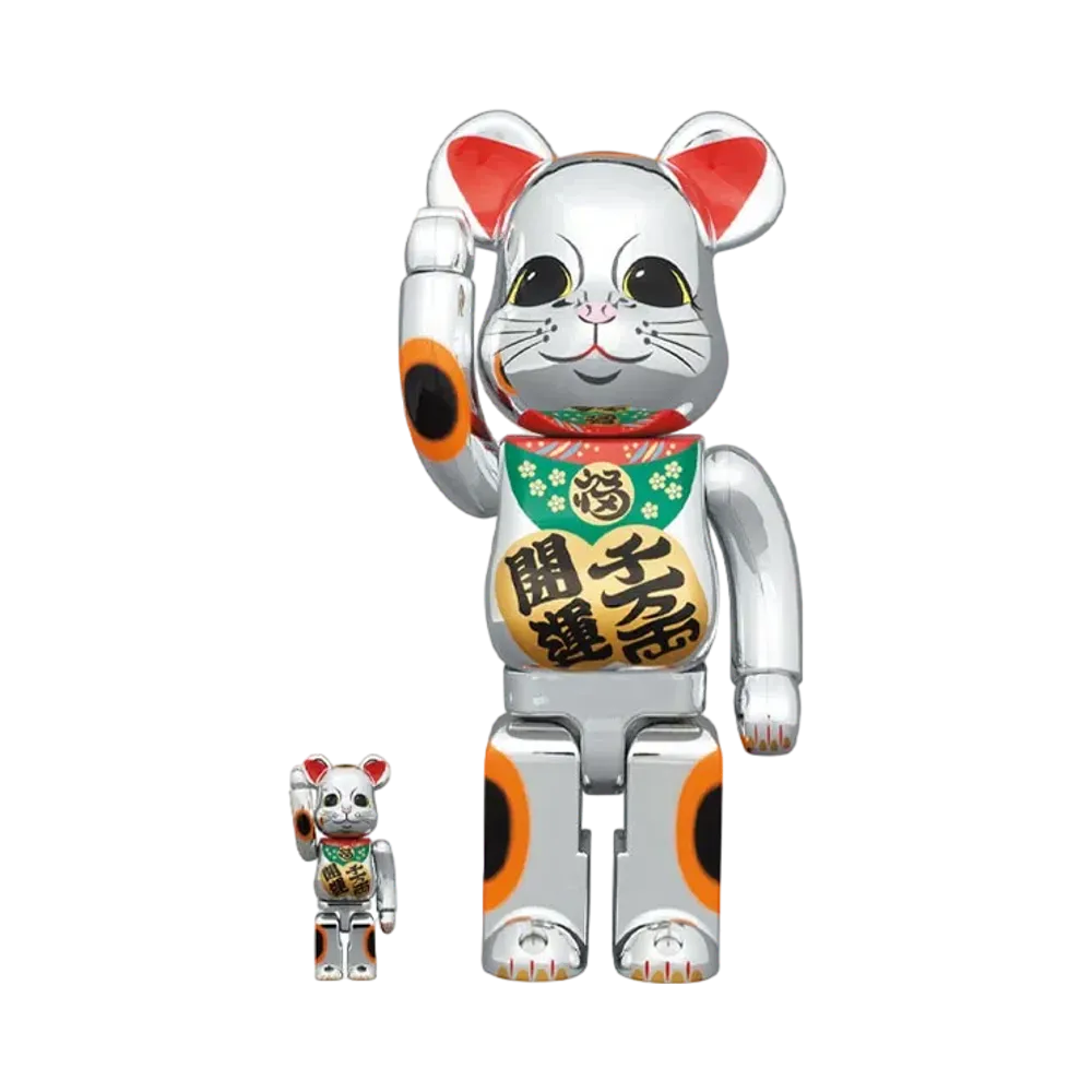Bearbrick Manekineko Good Luck Ten Million Ryo Silver Plated 100% & 400%