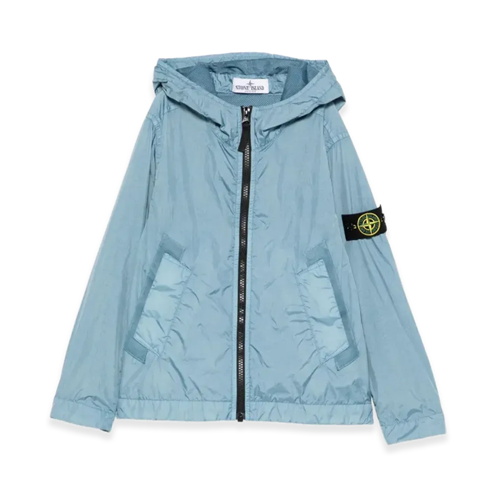 Stone Island Kids Crinkled Effect Nylon Jacket "Light Blue"