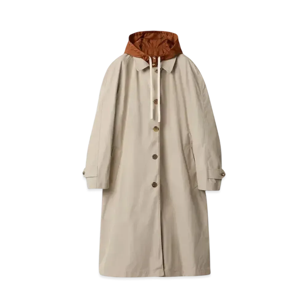 MIUMIU Women's Reversible Single-Breasted Panama Cotton and Technical Ponge Coat "Ivory/Brown"