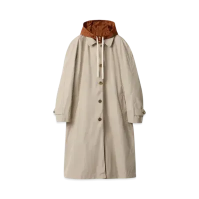 MIUMIU Women's Reversible Single-Breasted Panama Cotton and Technical Ponge Coat "Ivory/Brown"