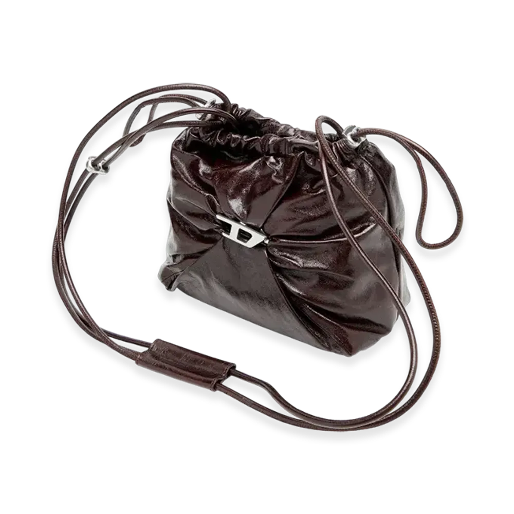 Diesel Scrunch-D Bucket Scrunch-D-Bucket Bag In Shiny Wrinkled Leather "Brown"