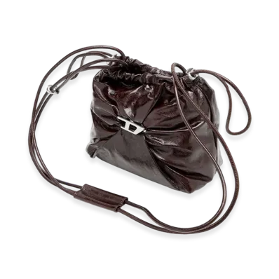 Diesel Scrunch-D Bucket Scrunch-D-Bucket Bag In Shiny Wrinkled Leather "Brown"
