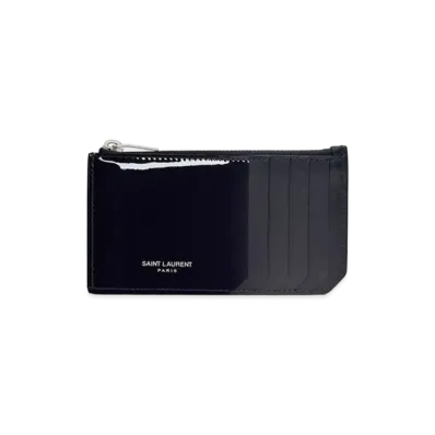 Saint Laurent Paris Fragments Zipped Card Case In Patent Leather "Dark Blue"
