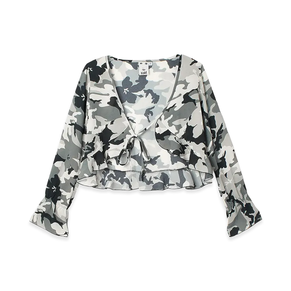 X-Girl Women's Hibiscus Camouflage Blouse "Grey"