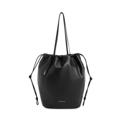 CHARLES & KEITH Sianna Ruched Drawstring Tote Bag "Black"