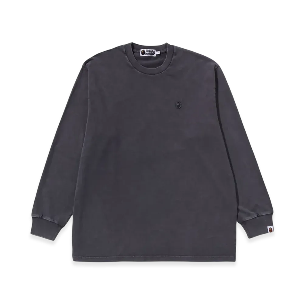 A BATHING APE Garment Dye One Point Relaxed Fit LS Tee "Charcoal"