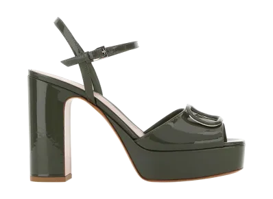 Valentino Garavani Women's Army Green Leather Vlogo Signature Sandals "Green"