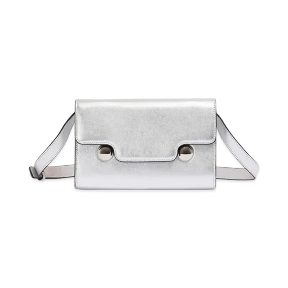 MARNI Trunkaroo Clutch in Leather "Silver"
