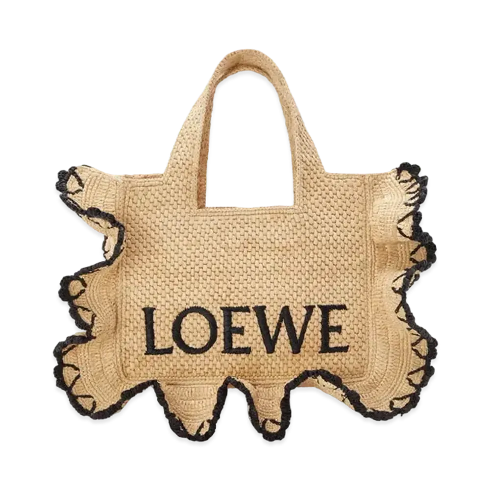 LOEWE Small Loewe Font Tote In Raffia "Natural/Black"