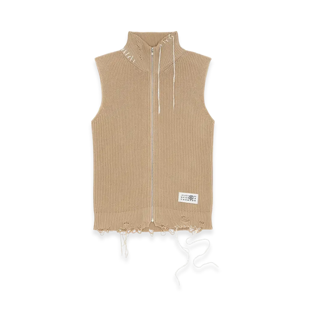 MM6 Maison Margiela Women's Ribbed Gilet "Pink Beige"