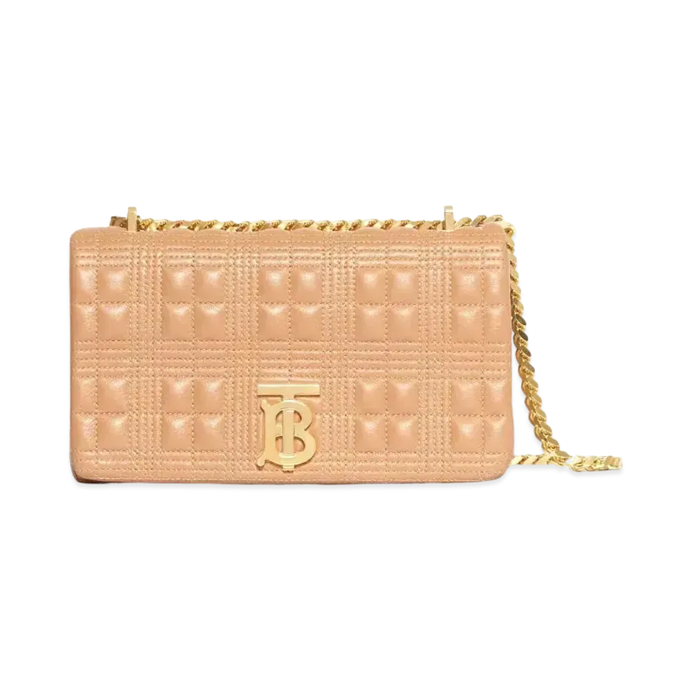 Burberry Small Quilted Lambskin Lola Bag "Camel/Light Gold"
