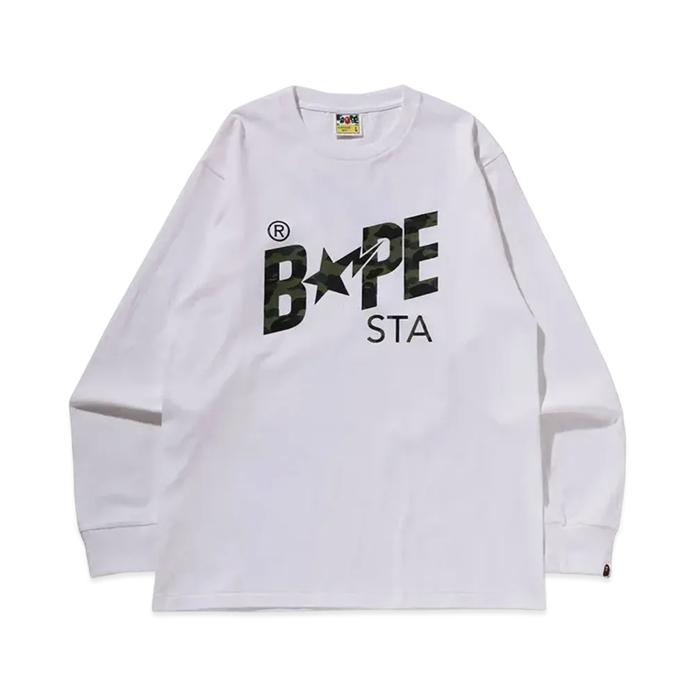 A BATHING APE 1St Camo Bape Sta Ls Tee "White/Green"