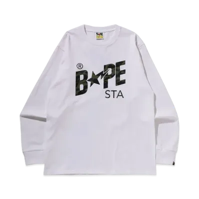 A BATHING APE 1St Camo Bape Sta Ls Tee "White/Green"