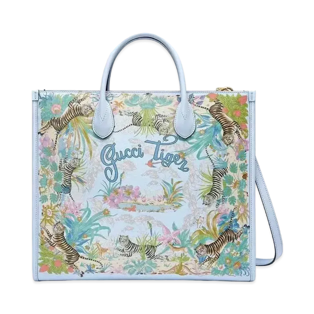 GUCCI Tiger Medium Tote Bag "Light Blue"